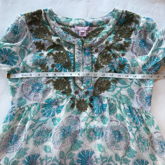 Calypso St Barth 100% Silk Semi Sheer Floral Embroidered Popover Blouse Small - Picture 11 of 13